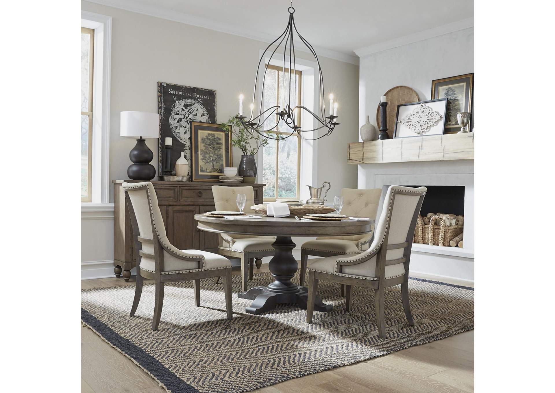 Americana Farmhouse 5 Piece Pedestal Table Set,Liberty