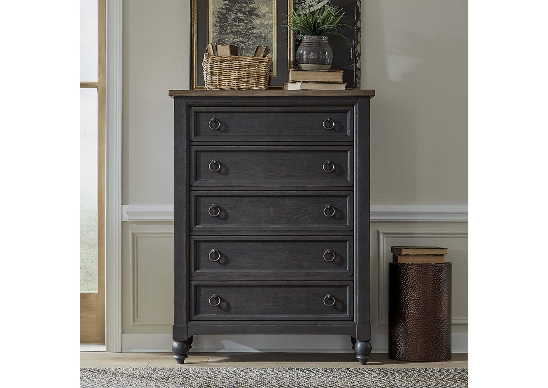 Americana Farmhouse 5 Drawer Chest - Black,Liberty