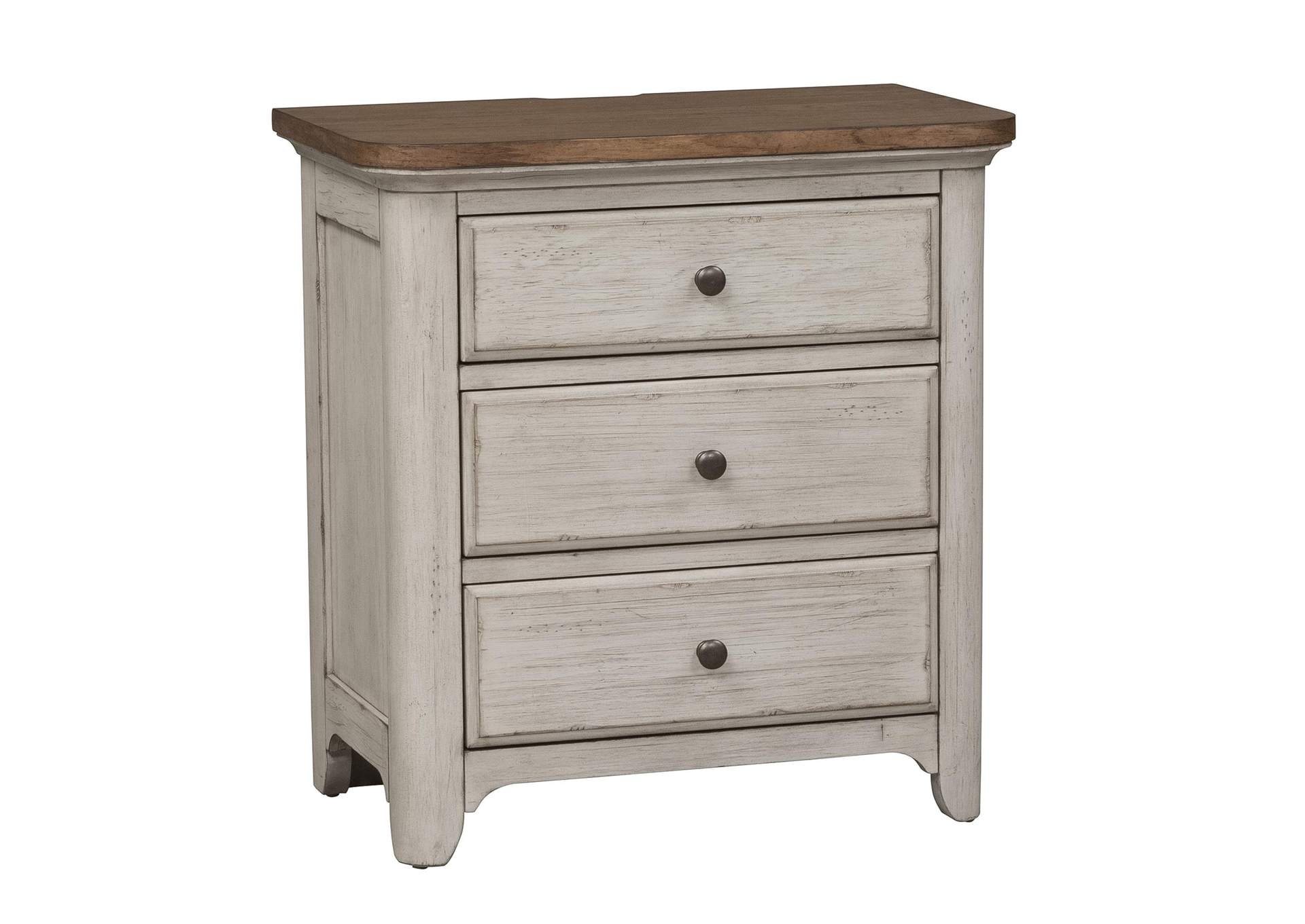 Farmhouse Reimagined 3 Drawer Nightstand with Charging Station,Liberty