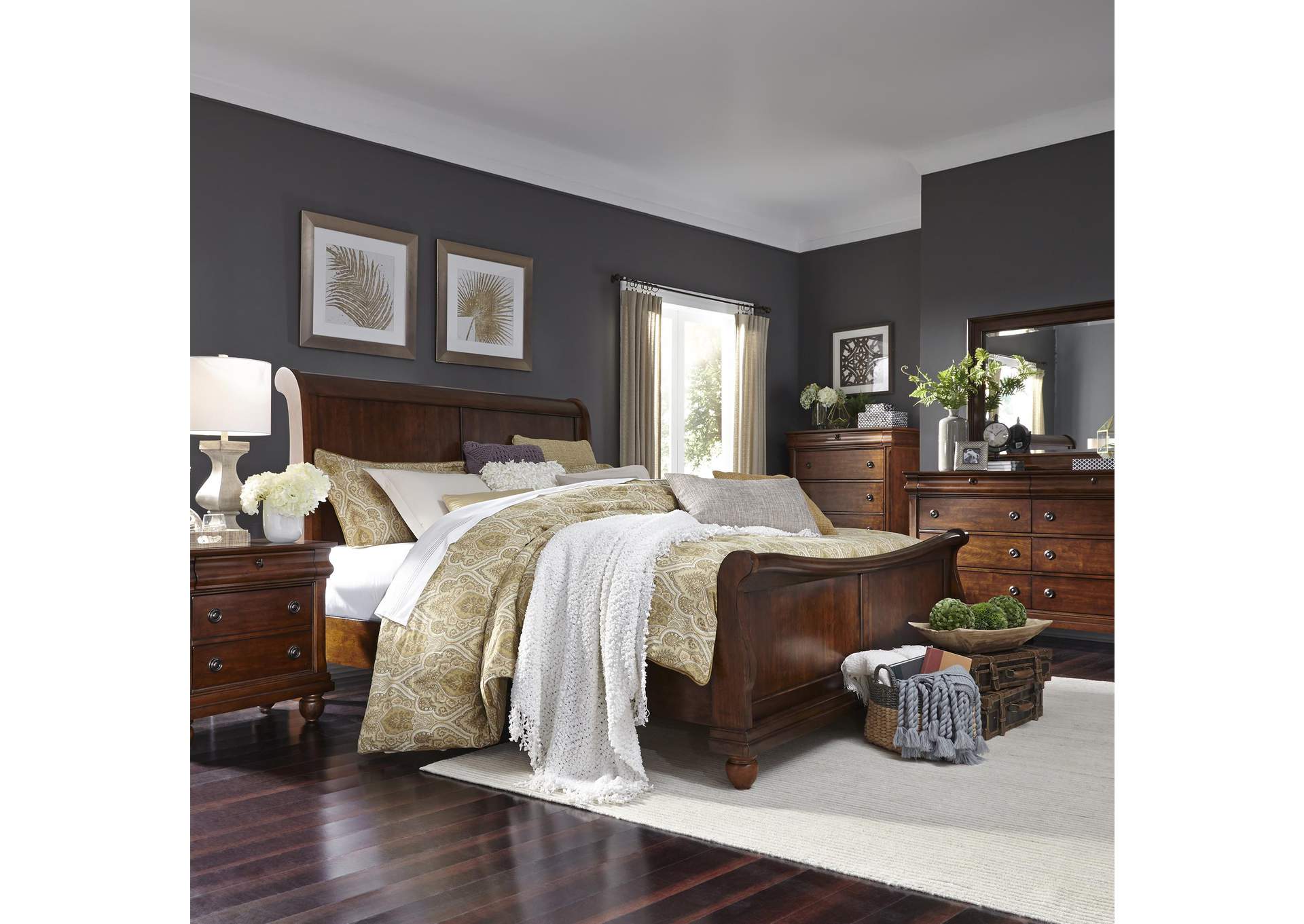 Rustic Traditions King Sleigh Bed, Dresser & Mirror, Chest, Nightstand,Liberty