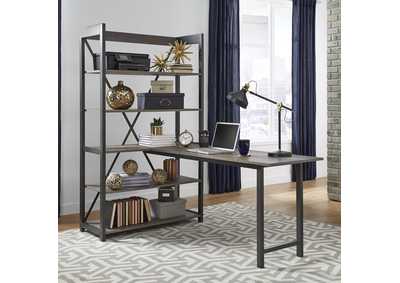 Tanners Creek Gray Bookcase w/Desk Top and End Panel