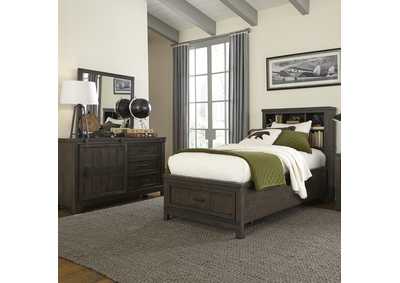 Image for Thornwood Hills Rock Gray Twin Bookcase Bed, Dresser & Mirror