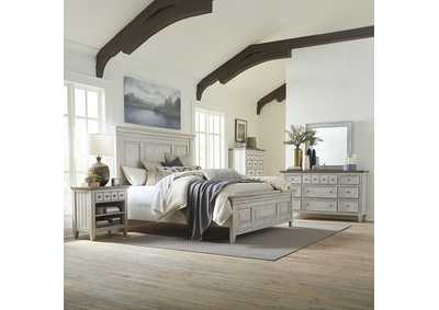 Image for Heartland Antique White California King Panel Bed, Dresser & Mirror, Chest, Nightstand