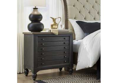 Americana Farmhouse Bedside Chest with Charging Station - Black