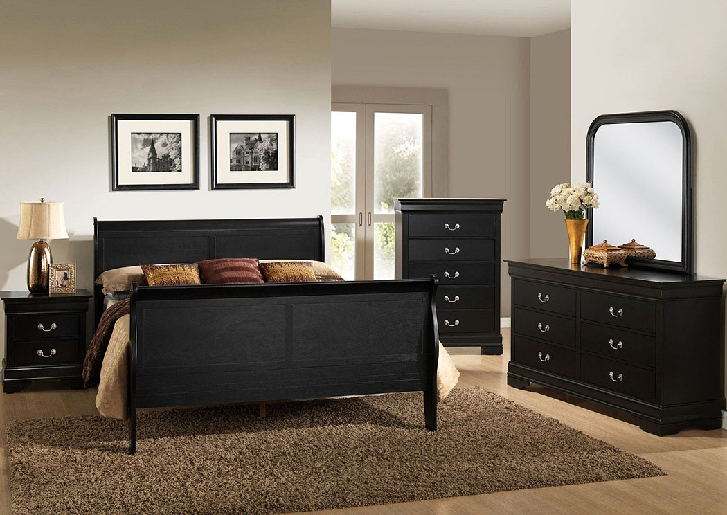 Louis Black Twin Sleigh Bed w/ Dresser and Mirror,Lifestyle