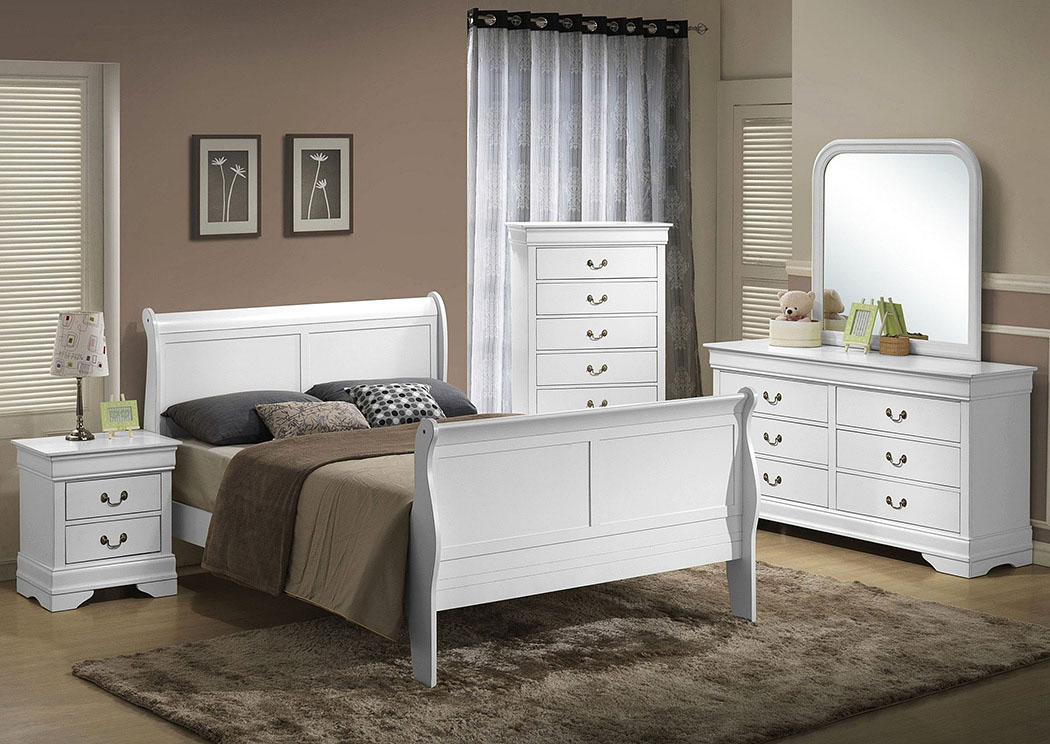 Louis White Twin Sleigh Bed w/ Dresser and Mirror,Lifestyle