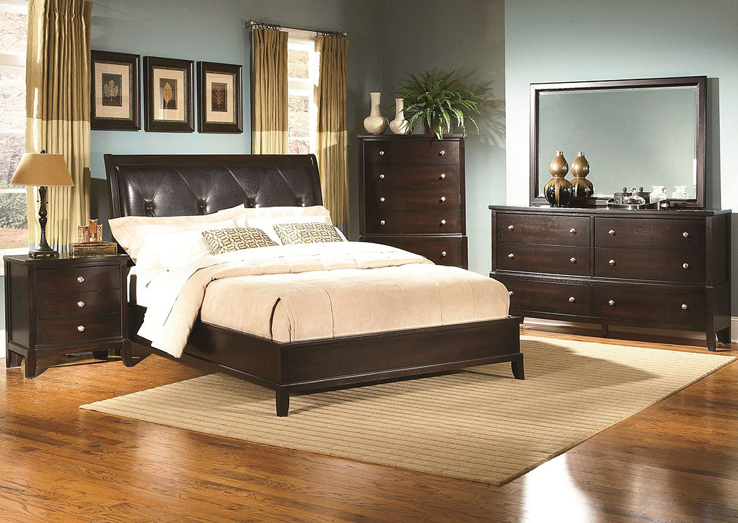 Leonardo Espresso Full Upholstered Bed w/ Dresser and Mirror,Lifestyle
