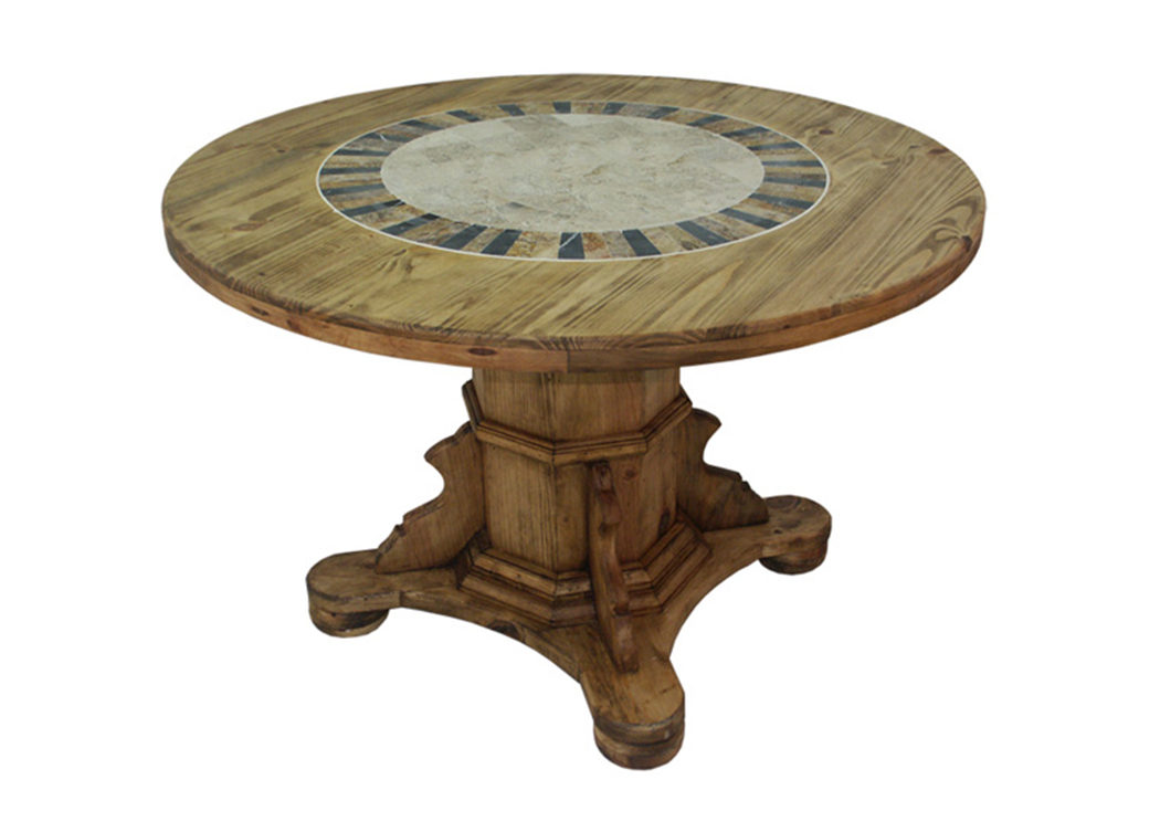 Round 48" Pedestal Dining Table w/Stone,L.M.T. Rustic