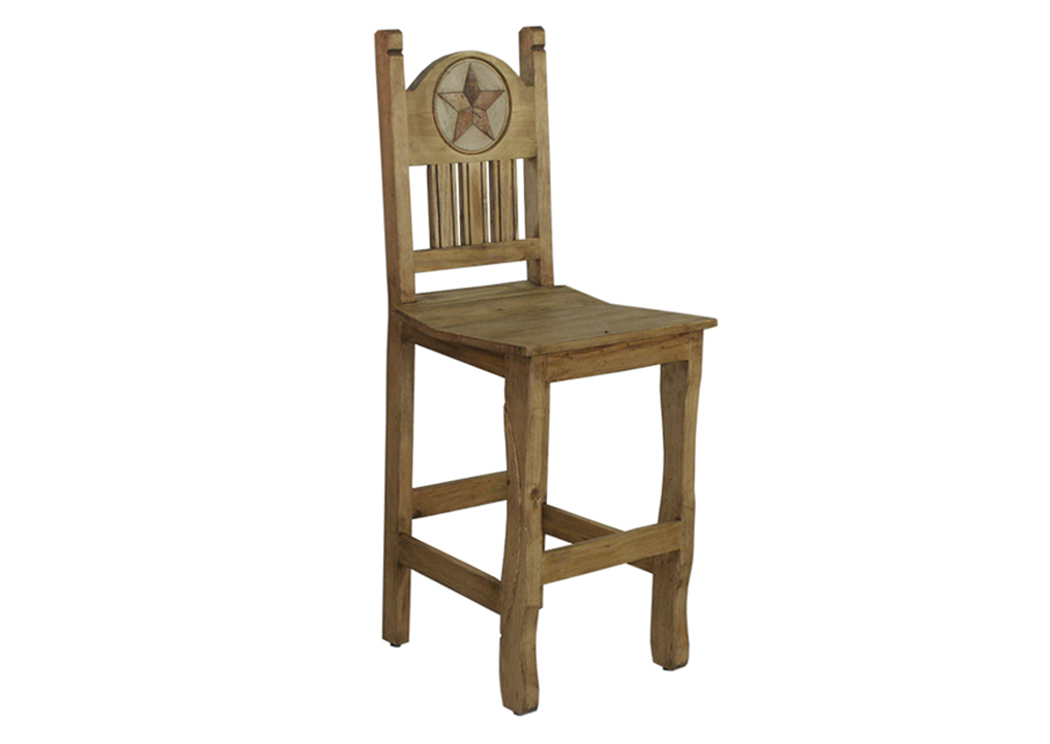 Barstool 30" w/Wooden Seat & Stone Star,L.M.T. Rustic