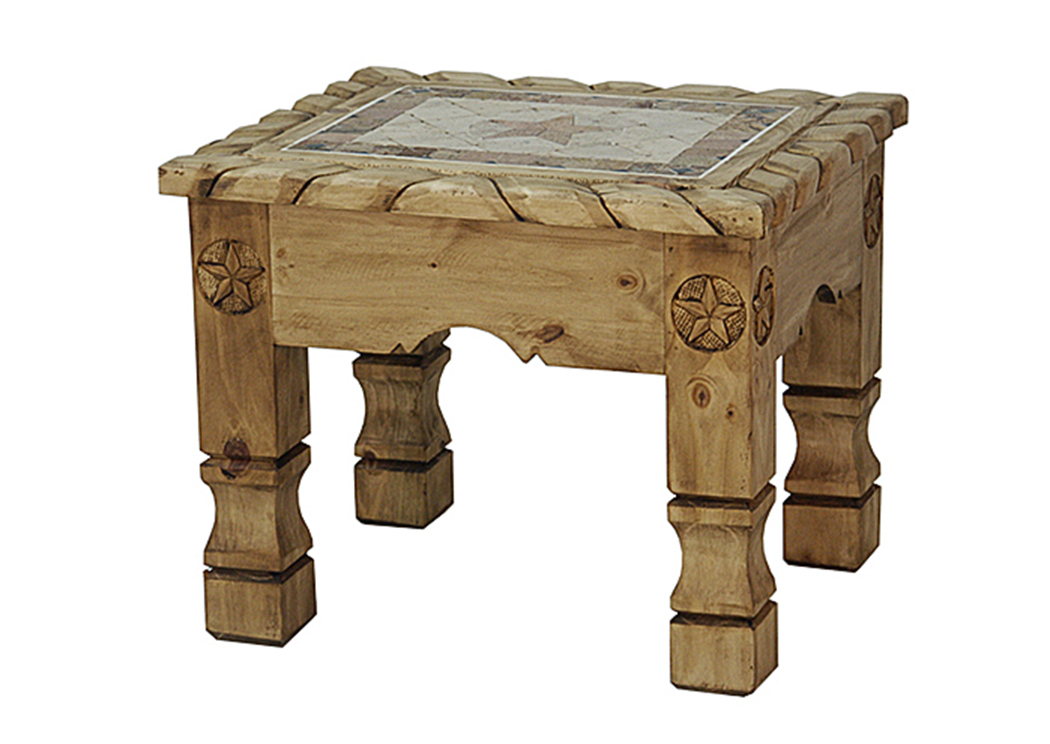 End Table w/Rope & Stone,L.M.T. Rustic