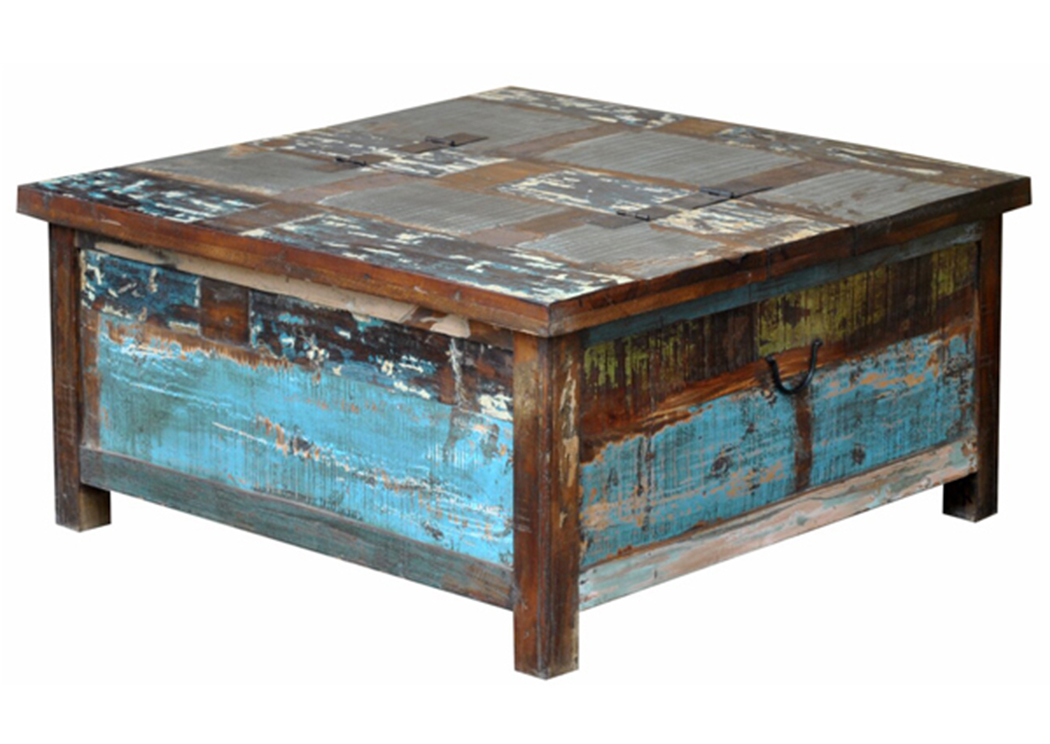 Painted Recyled Wood Double Lift Top Trunk,L.M.T. Rustic