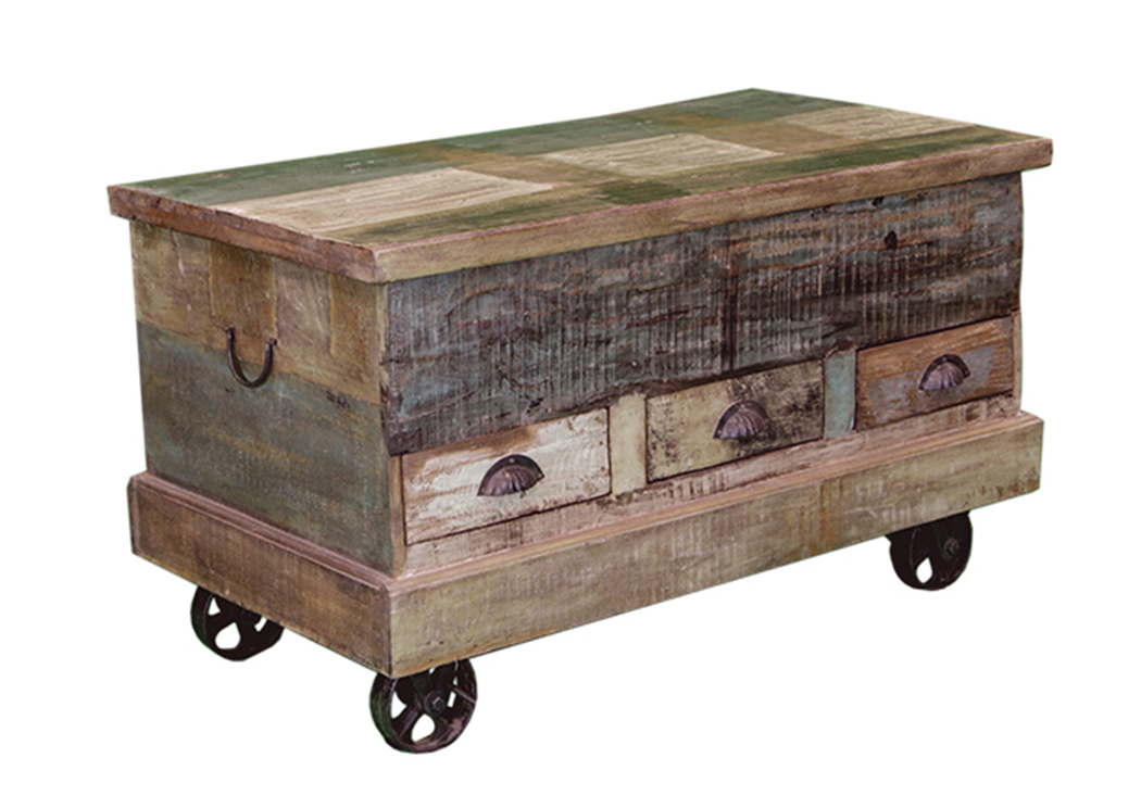 Painted Trunk w/Iron Wheels,L.M.T. Rustic