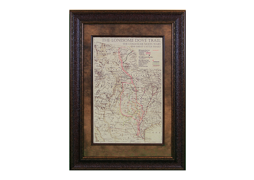 Small "Lonesome Dove" Map Framed,L.M.T. Rustic