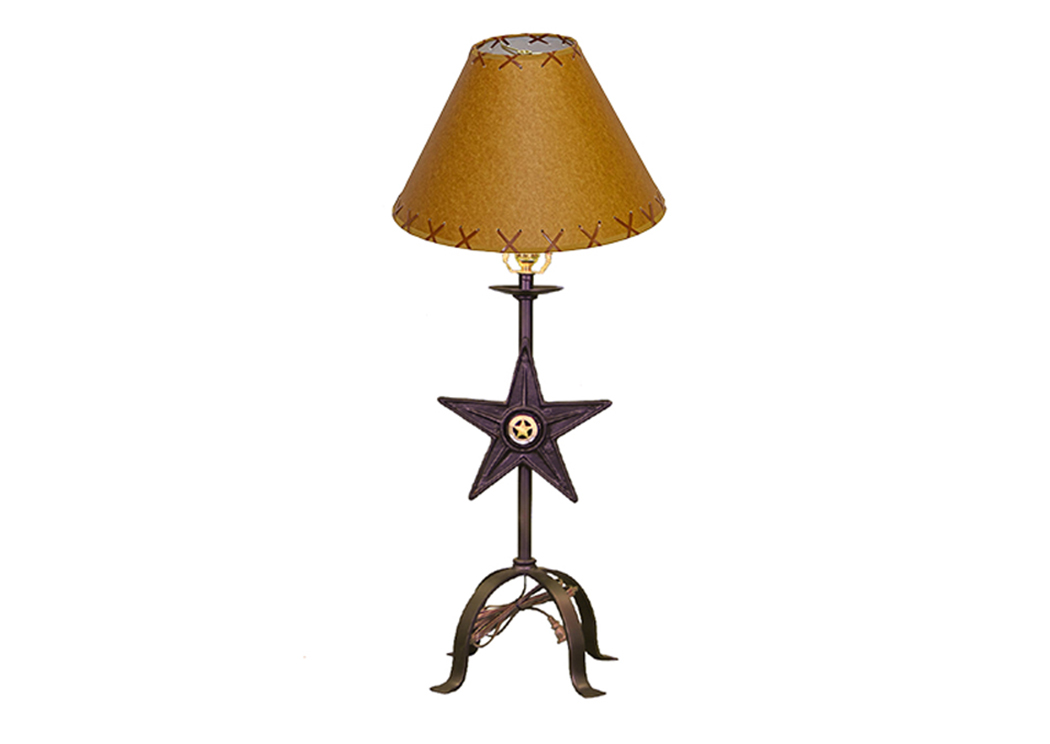 21" Table Lamp w/Star & Horseshoe w/Shade,L.M.T. Rustic