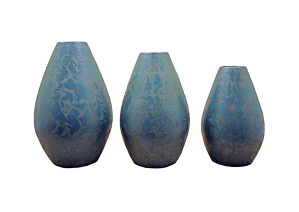 3 Piece Turquoise Gota Pot Set,L.M.T. Rustic