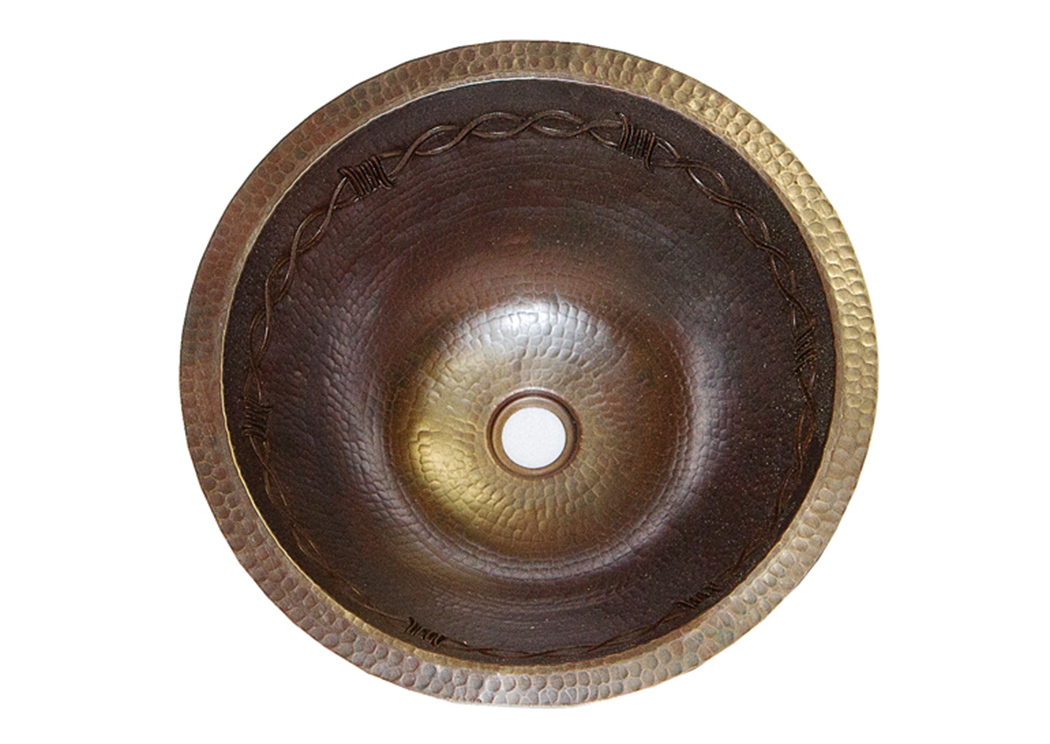 Round Copper Sink w/Barbed Wire,L.M.T. Rustic