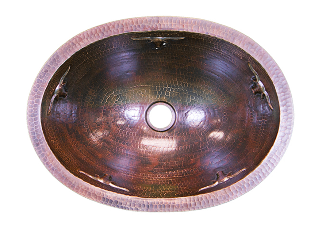 Oval Copper Sink w/Longhorns,L.M.T. Rustic