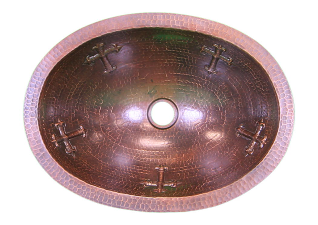 Oval Copper Sink w/Crosses,L.M.T. Rustic