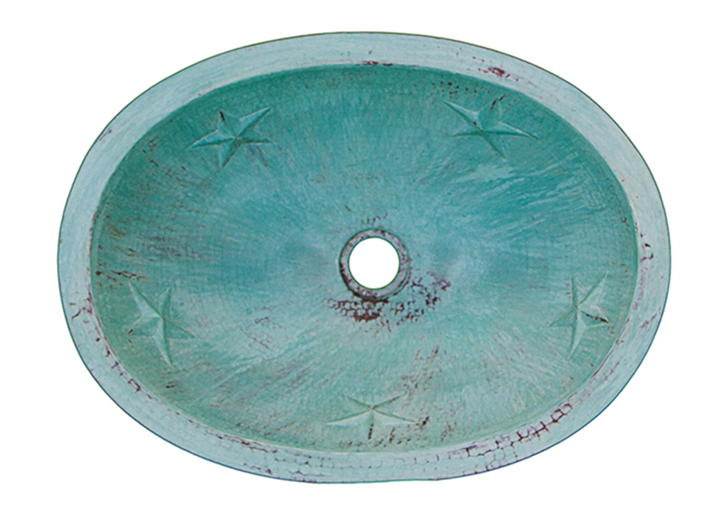 Oval Turquoise Copper Sink w/Stars,L.M.T. Rustic