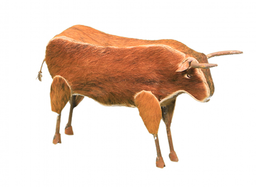 Small Metal Bull w/Cowhide,L.M.T. Rustic