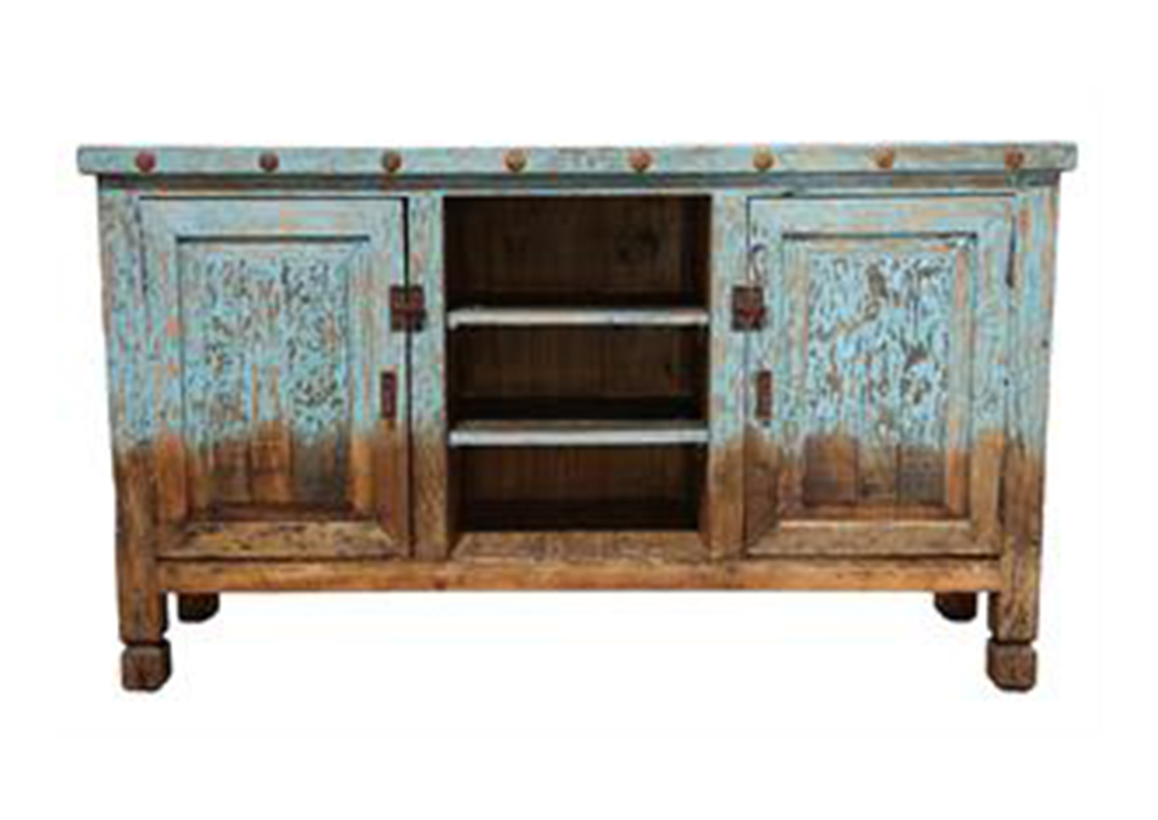 Colored Wood Turquoise TV Stand,L.M.T. Rustic