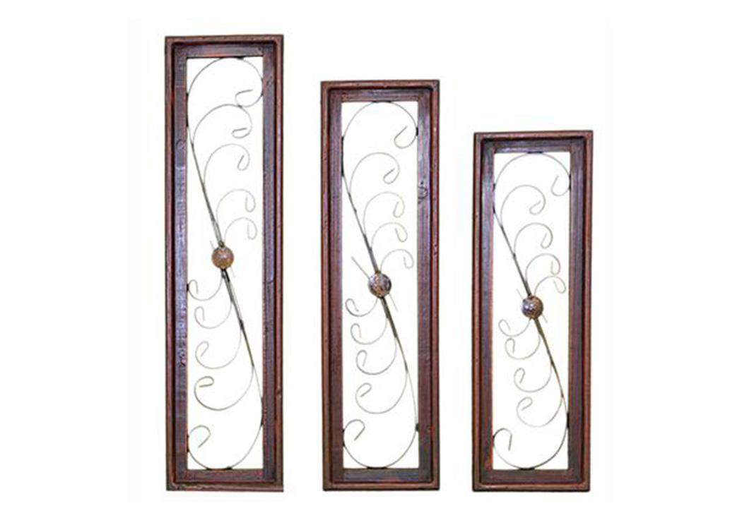 3 Piece Red Wood & Iron Rectangle Window Set,L.M.T. Rustic