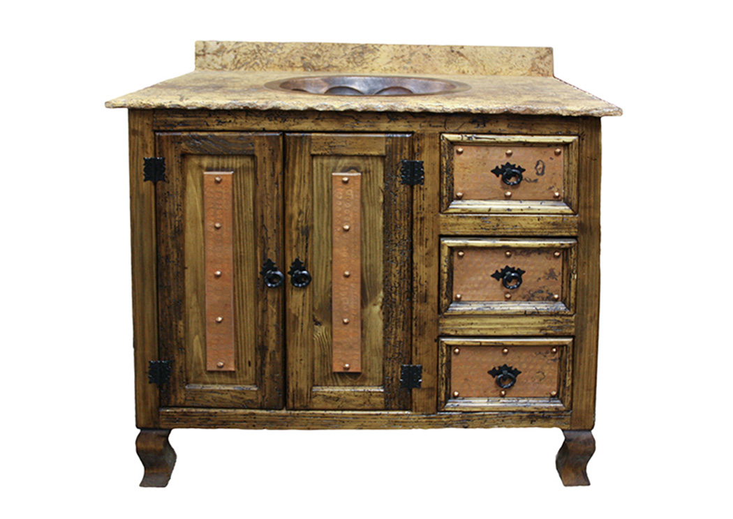 30" Copper & Marble Vanity w/Doors, Drawers, Single or Double Sink,L.M.T. Rustic