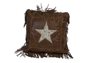 Image for Cowhide Star Leather Cushion w/Fringe