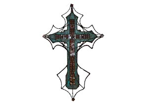 Image for 48" Turquoise Wood Cross w/Barbed Wire