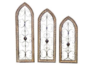 Image for 3 Piece Natural Wood & Iron Cathedral Window Set