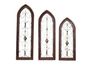 Image for 3 Piece Red Wood & Iron Cathedral Window Set