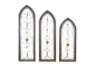 Image for 3 Piece Turquoise Wood & Iron Cathedral Window Set