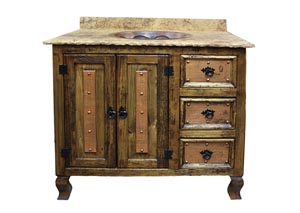 Image for 30" Copper & Marble Vanity w/Doors, Drawers, Single or Double Sink
