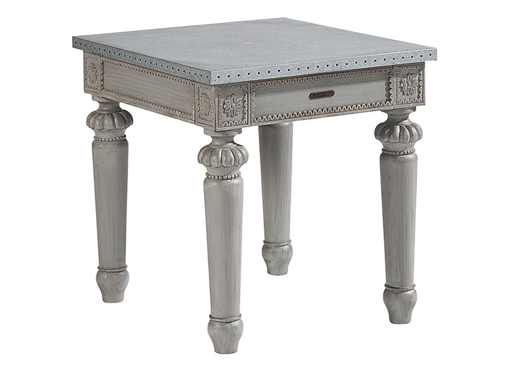 Calais Wren Finish End Table w/Zinc Top,Magnolia Home