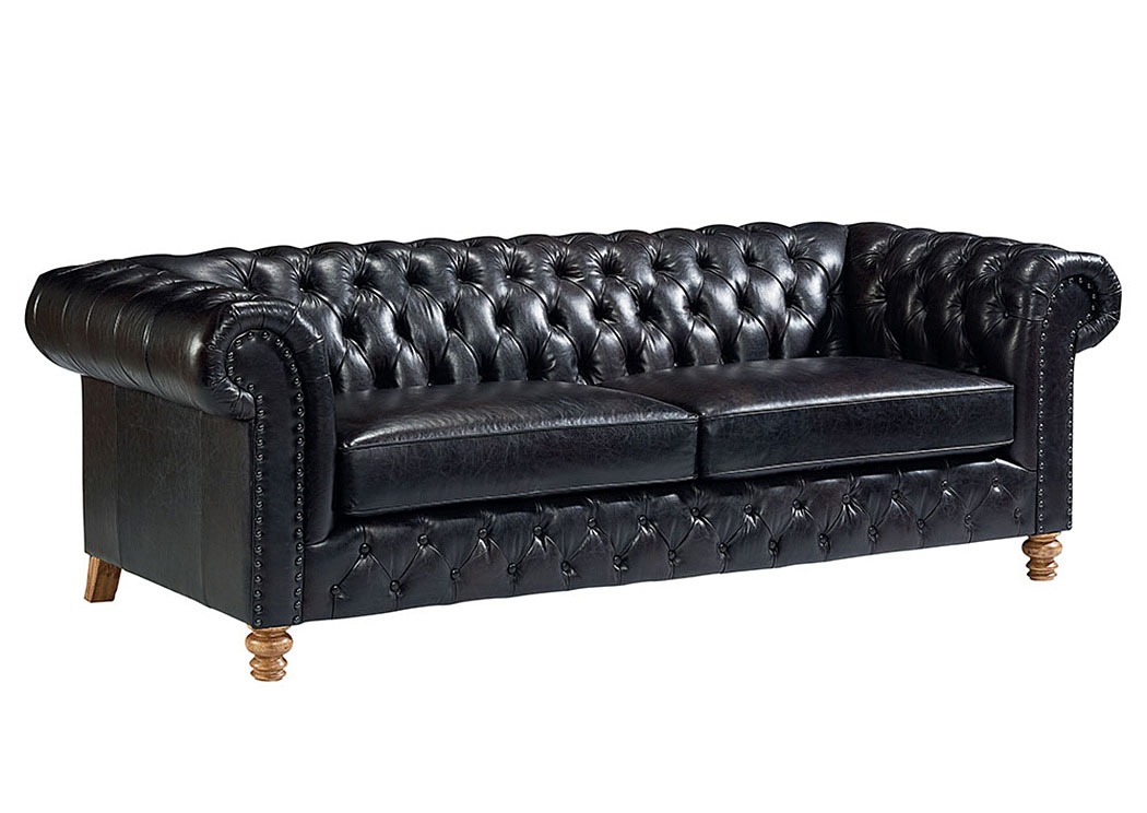Well Seasoned Old-Saddle-Black Leather Sofa,Magnolia Home