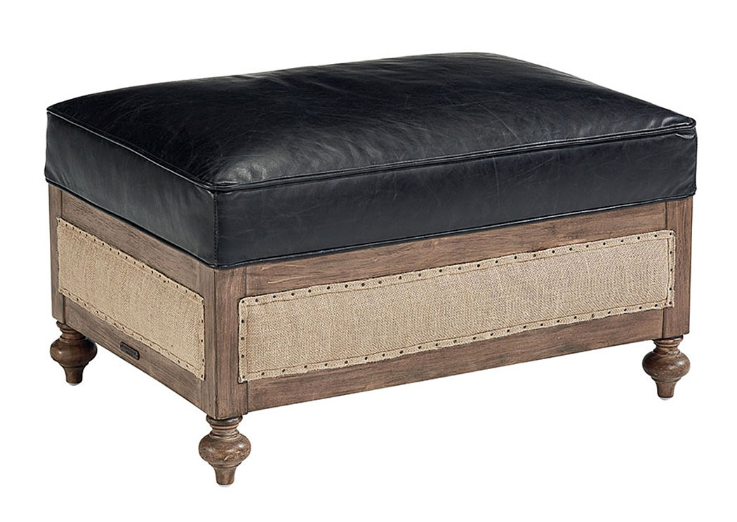 Foundation Old-Saddle-Black Leather Ottoman,Magnolia Home