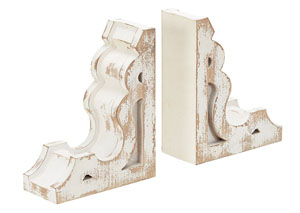 Image for Wooden Corbel Book Ends, Distressed White (Set of 2)