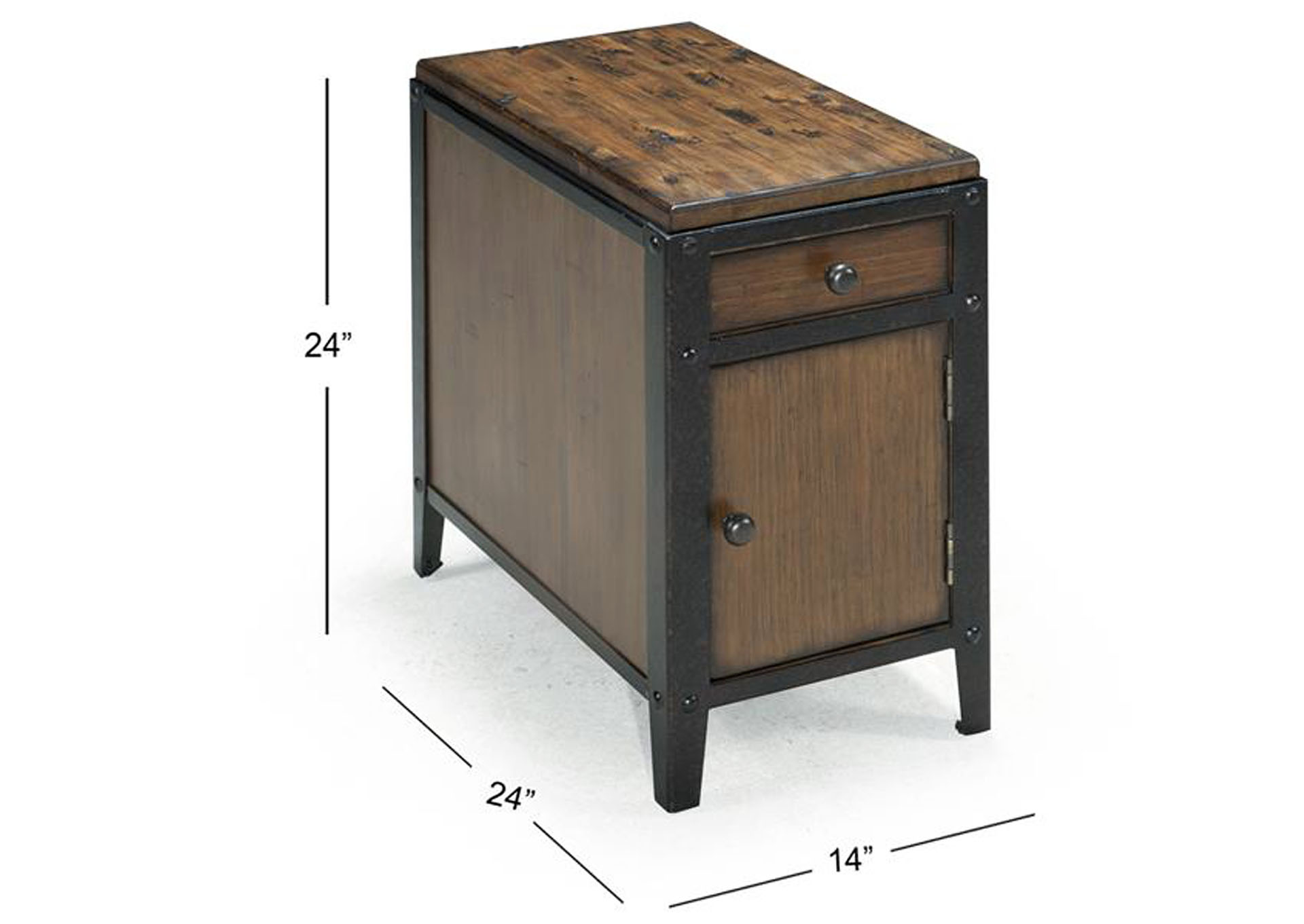 Pinebrook Distressed Natural Pine Chairside Door End Table,Magnussen