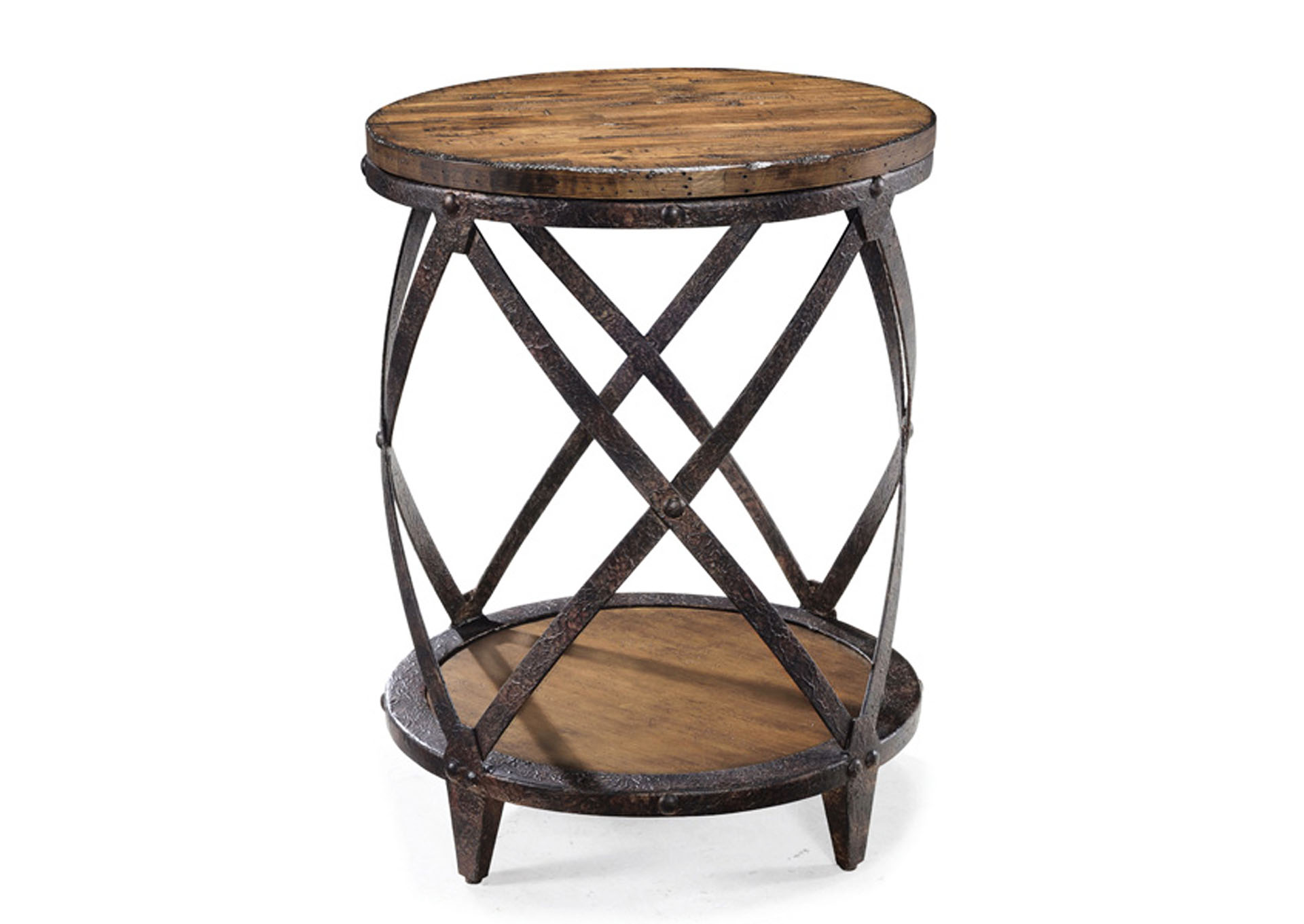 Pinebrook Distressed Natural Pine Round Accent Table,Magnussen