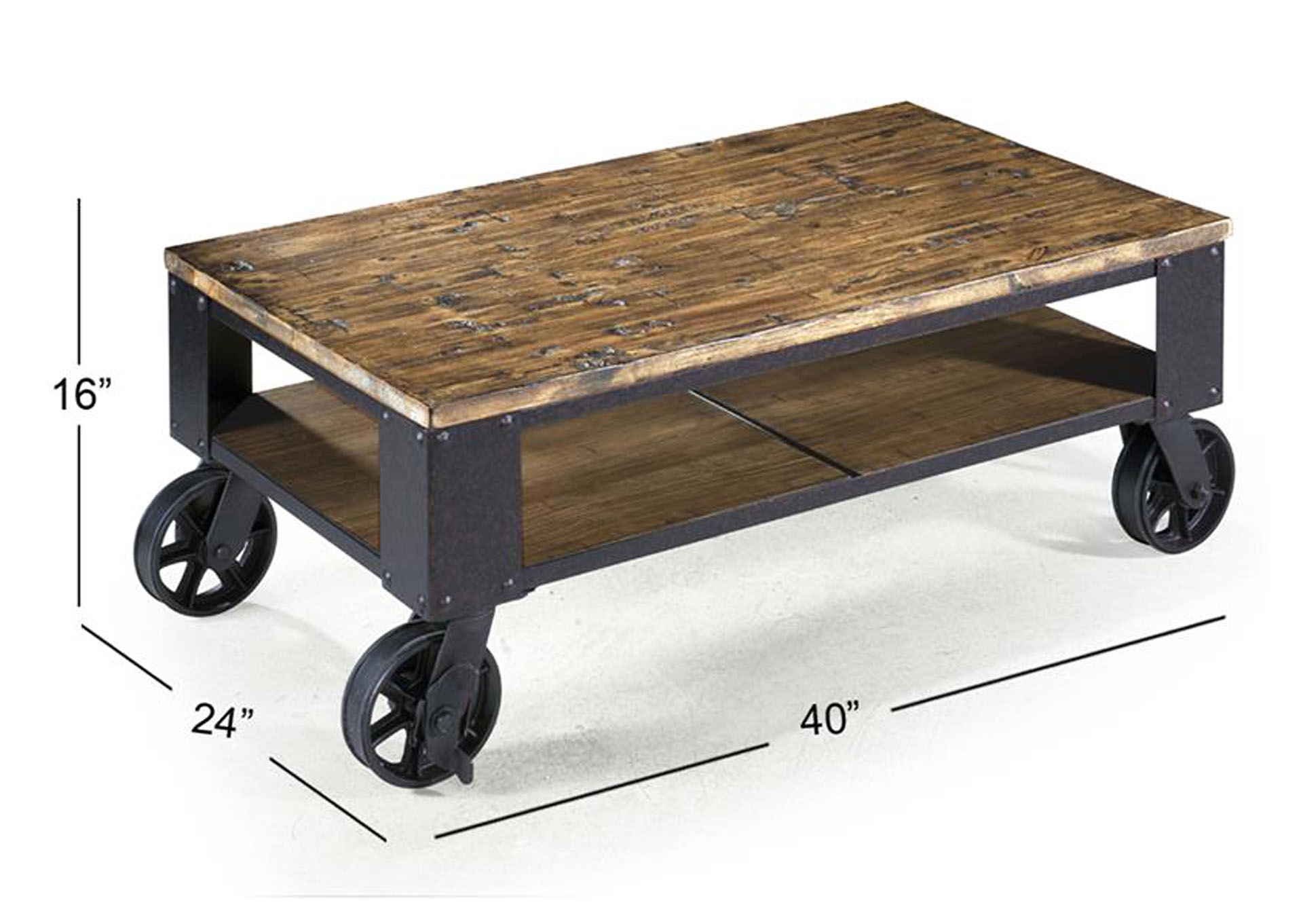 Pinebrook Distressed Natural Pine Rectangular Starter Cocktail Table,Magnussen