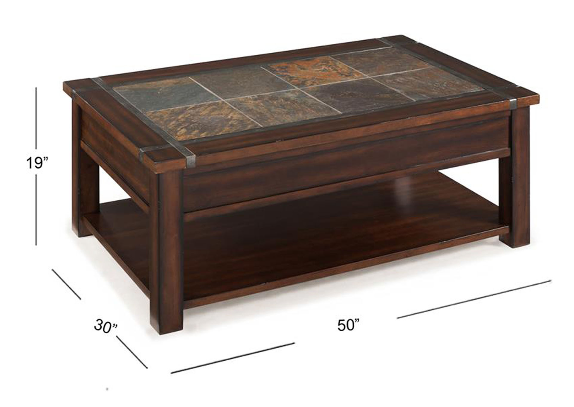 Roanoke Cherry & Slate Rectangular Lift Top Cocktail Table (w/Casters),Magnussen