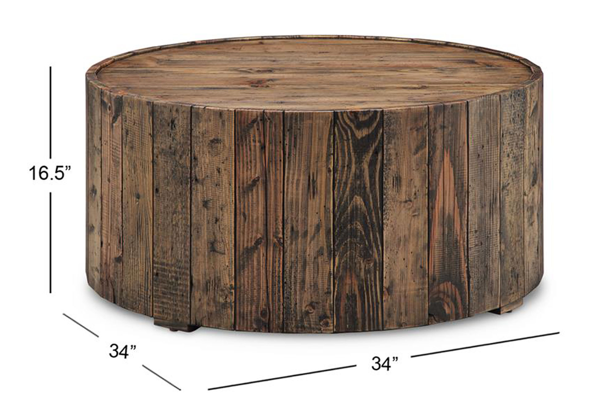 Dakota Rustic Pine Round Cocktail Table w/Casters,Magnussen