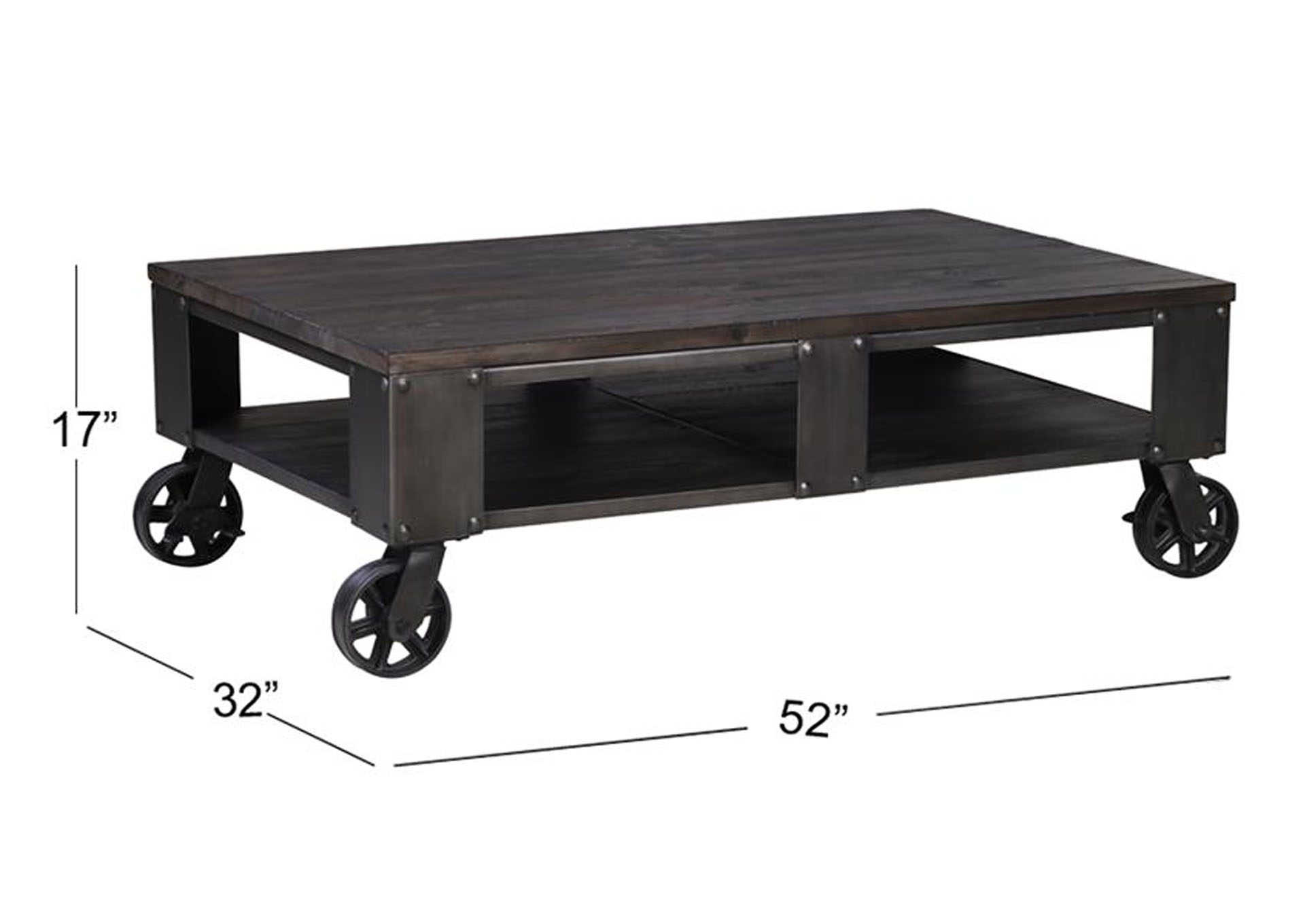 Milford Weathered Charcoal Rectangular Cocktail Table (2 Braking Casters),Magnussen