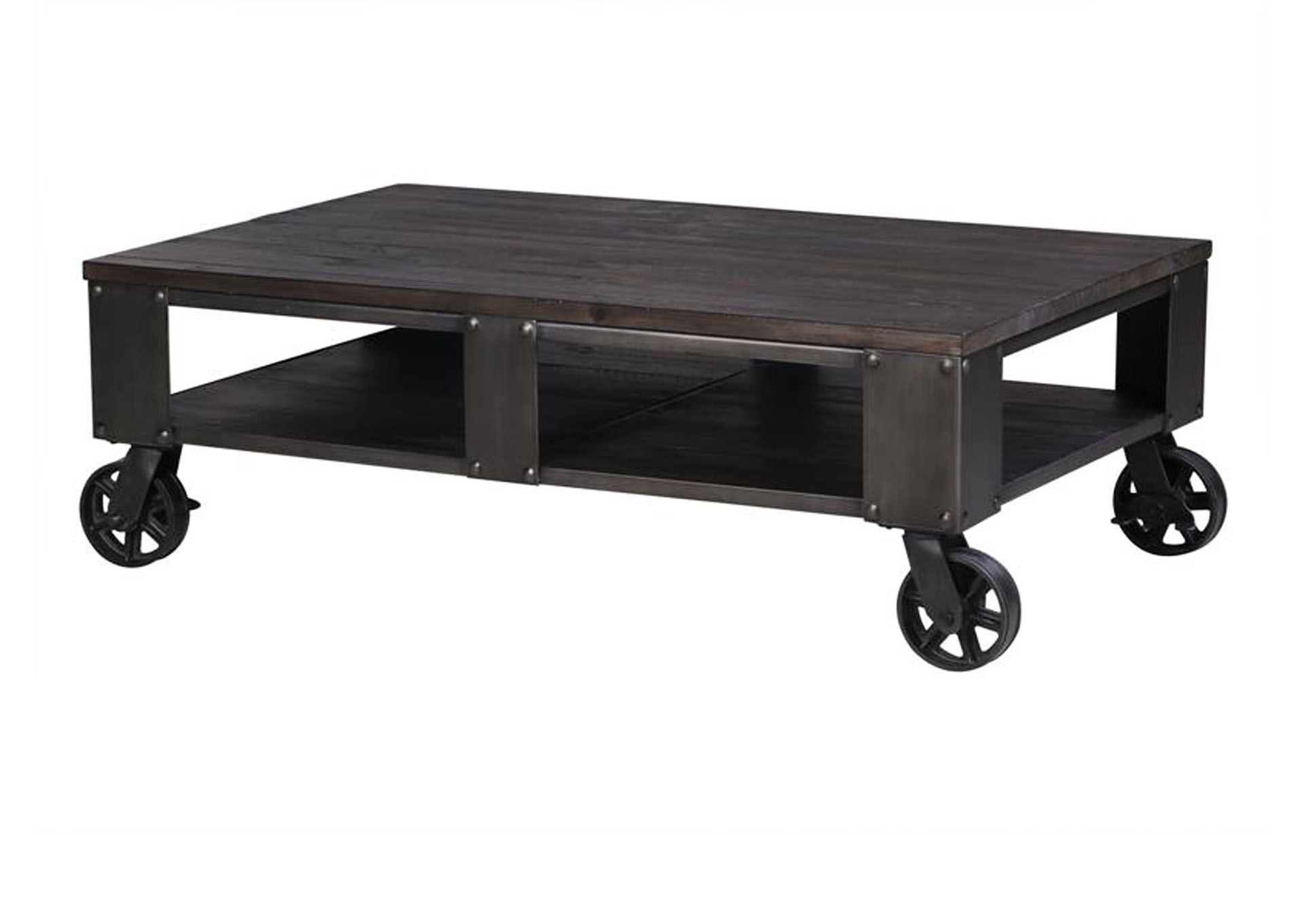 Milford Weathered Charcoal Rectangular Cocktail Table (2 Braking Casters),Magnussen