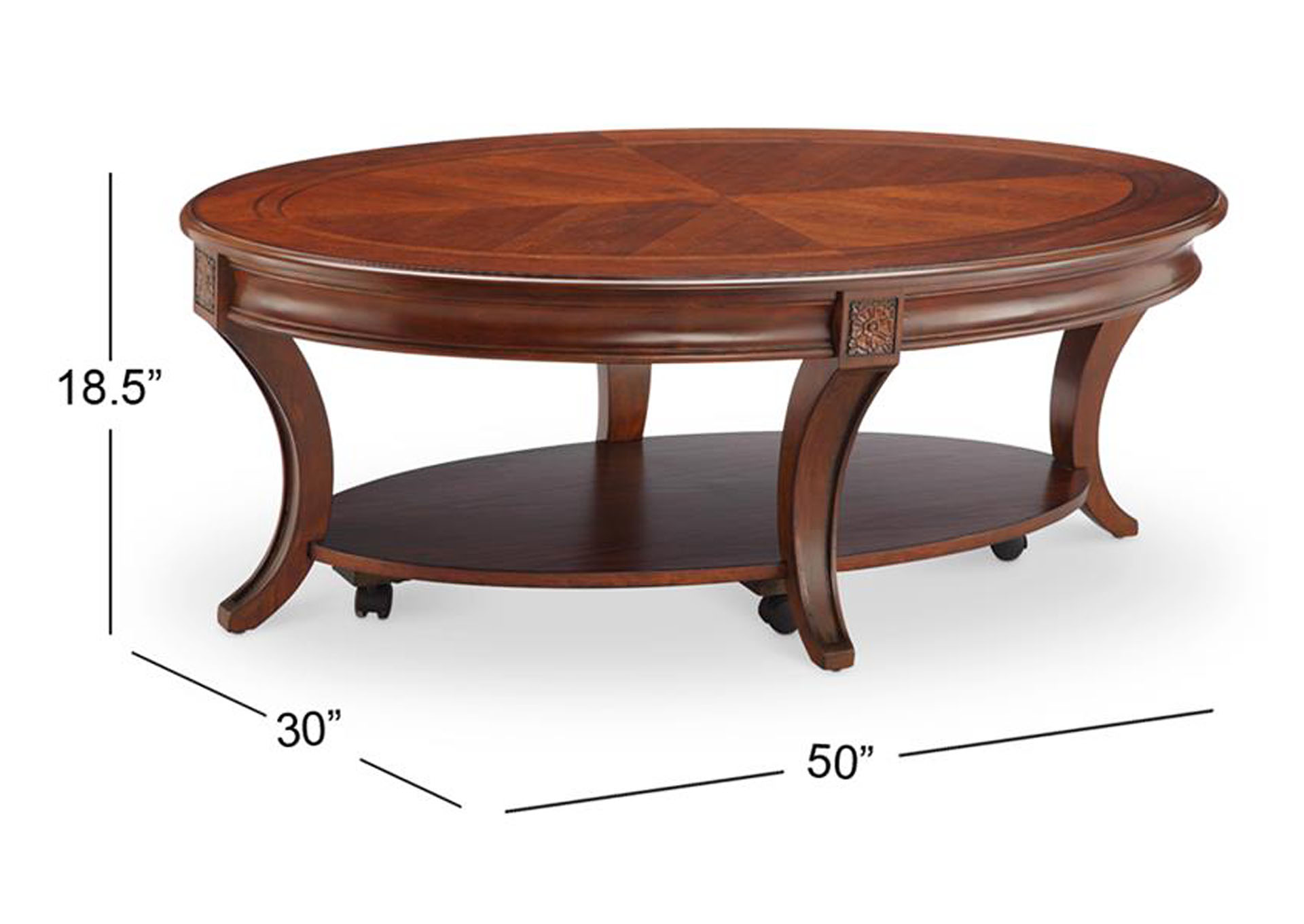Winslet Cherry Oval Cocktail Table w/Casters,Magnussen