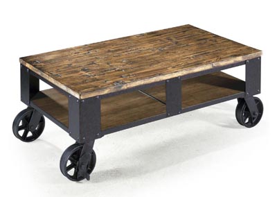 Image for Pinebrook Distressed Natural Pine Rectangular Cocktail Table (2 Braking Casters)