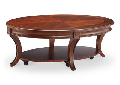 Image for Winslet Cherry Oval Cocktail Table w/Casters