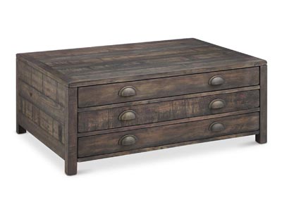 Image for Vernon Weathered Bourbon Rectangular Cocktail Table (w/Casters)