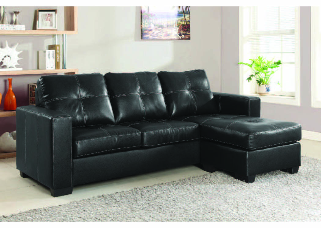 Targa Black Bonded Leather Match Corner Sofa w/Chaise,Mainline