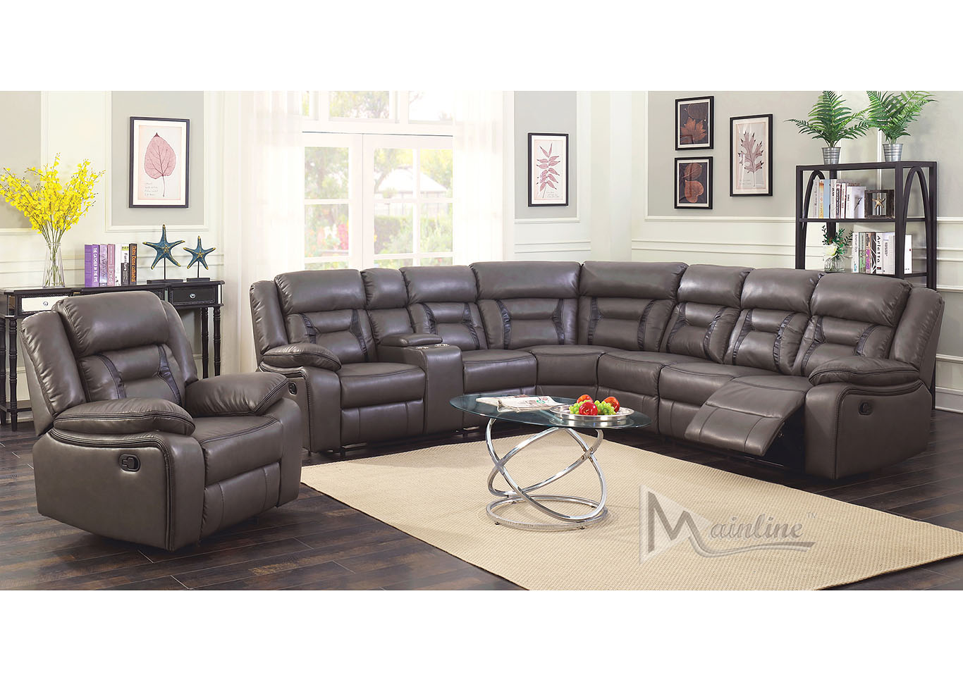 Gray 3-Piece Cha-Cha Motion Sectional,Mainline